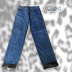 Qupid Denim Straight Leg Jeans with Animal Print Cuffs Size 16